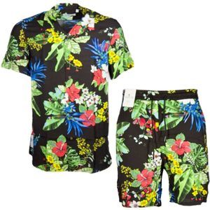 DBFL Men's 2 Piece Shorts and Shirt Beach Casual Matching Tropical Clothing Set